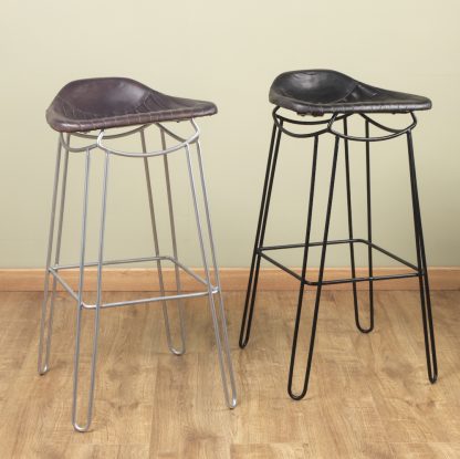 Artisanal Genuine Brown Leather Barstool - Image 3
