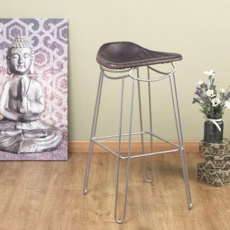 Artisanal Genuine Brown Leather Barstool
