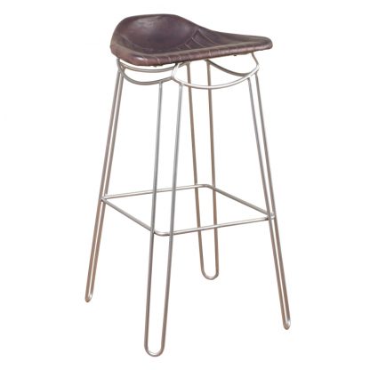 Artisanal Genuine Brown Leather Barstool - Image 4