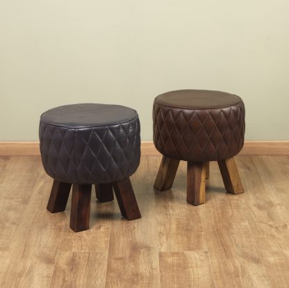 Artisanal Genuine Grey Leather Stool - Image 4