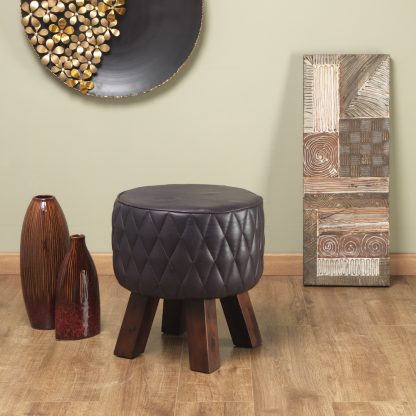 Artisanal Genuine Grey Leather Stool - Image 2