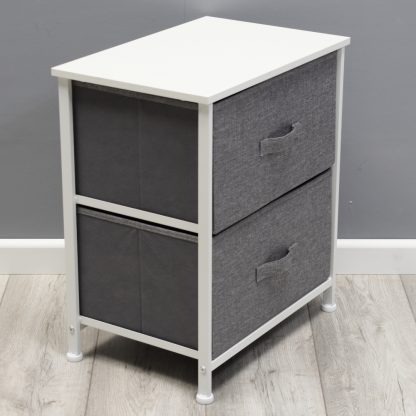 Lotte Modern Linen 2 Drawer Storage Cabinet - Grey & White - Image 4