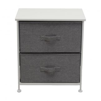 Lotte Modern Linen 2 Drawer Storage Cabinet - Grey & White