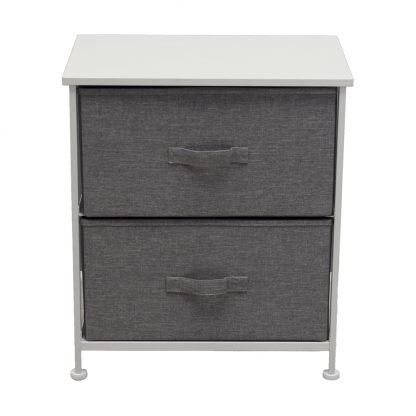 Lotte Modern Linen 2 Drawer Storage Cabinet - Grey & White