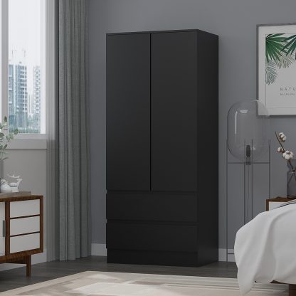 Stora Modern 2 Door 2 Drawer Combination Wardrobe - Matt Black - Image 3
