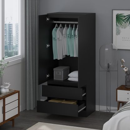 Stora Modern 2 Door 2 Drawer Combination Wardrobe - Matt Black - Image 7