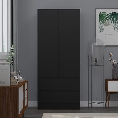 Stora Modern 2 Door 2 Drawer Combination Wardrobe - Matt Black - Image 4