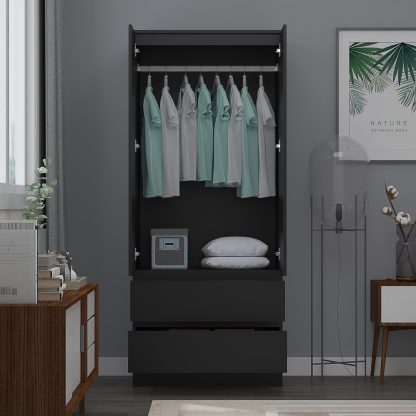 Stora Modern 2 Door 2 Drawer Combination Wardrobe - Matt Black - Image 5