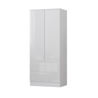 Stora Modern 2 Door 2 Drawer Combination Wardrobe - White Gloss
