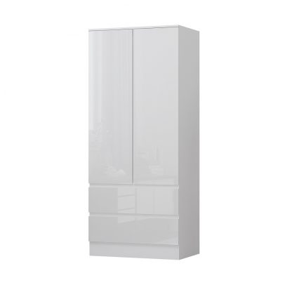 Stora Modern 2 Door 2 Drawer Combination Wardrobe - White Gloss