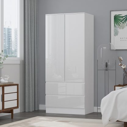 Stora Modern 2 Door 2 Drawer Combination Wardrobe - White Gloss - Image 4