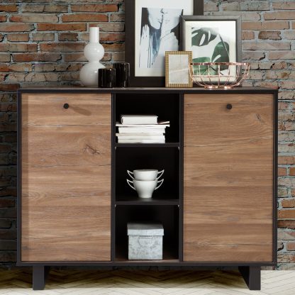 Sewill Colonial Oak With Black Industrial Style Small Display Cabinet - Image 6
