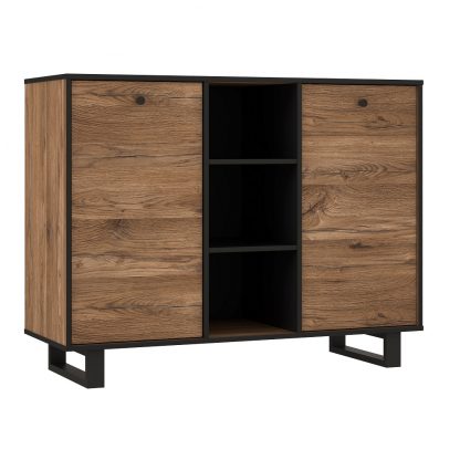 Sewill Colonial Oak With Black Industrial Style Small Display Cabinet