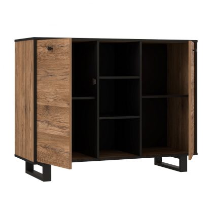Sewill Colonial Oak With Black Industrial Style Small Display Cabinet - Image 2