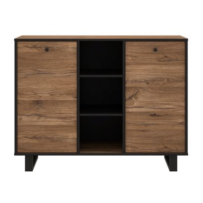 Sewill Colonial Oak With Black Industrial Style Small Display Cabinet - Image 3