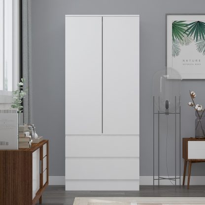 Stora Modern 2 Door 2 Drawer Combination Wardrobe - Matt White - Image 3