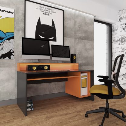 Tezaur 160 Orange Computer PC Gaming Desk With Colour Changing LED Lights - Image 3