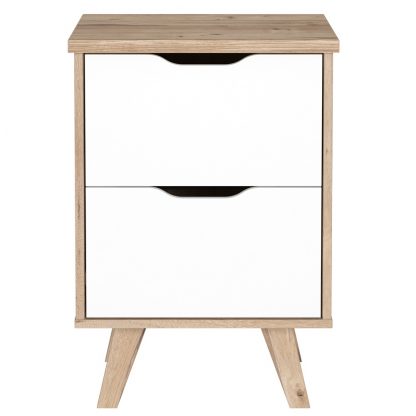 Scandi 2 Drawer Bedside in Matt White & Light Oak - Image 2