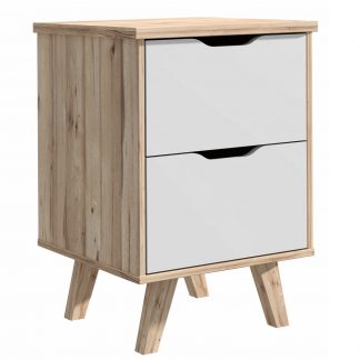Scandi 2 Drawer Bedside in Matt White & Light Oak