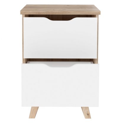 Scandi 2 Drawer Bedside in Matt White & Light Oak - Image 3