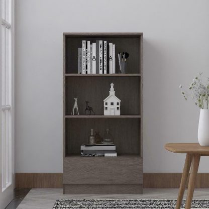 Stora Rustic Oak Bookcase 3 Shelves 1 Drawer 120cm Tall - Image 3