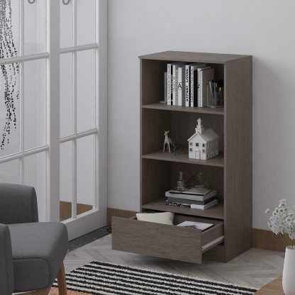 Stora Rustic Oak Bookcase 3 Shelves 1 Drawer 120cm Tall - Image 2