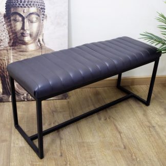 Artisanal Genuine Grey Leather Home Black Bench