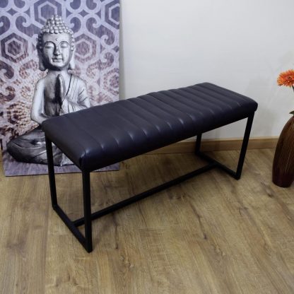 Artisanal Genuine Grey Leather Home Black Bench - Image 3