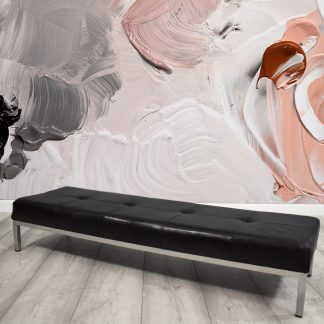 Artisanal Genuine Black Leather Home Chromed Bench