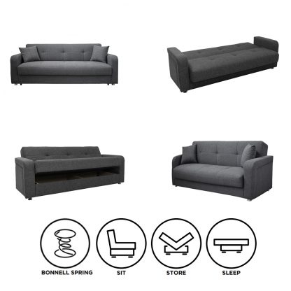 Harmony 3 Seater Sofabed - Dark Grey - Image 2