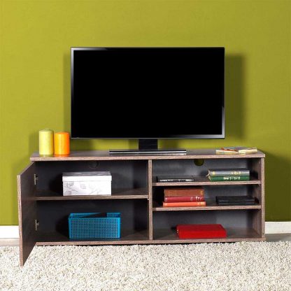 124cm Wide TV Unit with Open Shelves and Cupboard in Latte Oak - Image 7