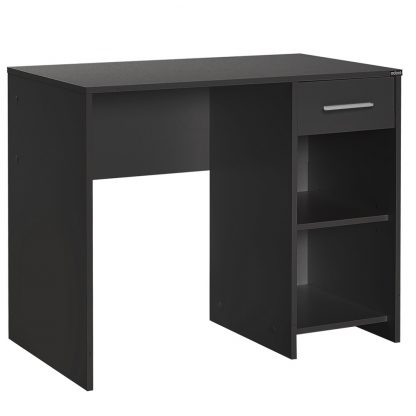 Dark Grey Home Office Study Desk with Drawer and Shelves - Image 2