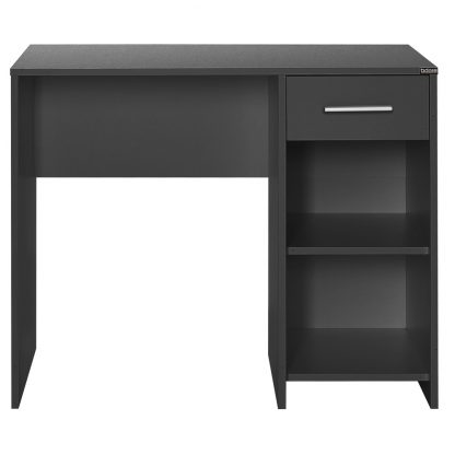 Dark Grey Home Office Study Desk with Drawer and Shelves - Image 3