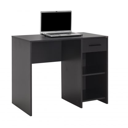 Dark Grey Home Office Study Desk with Drawer and Shelves