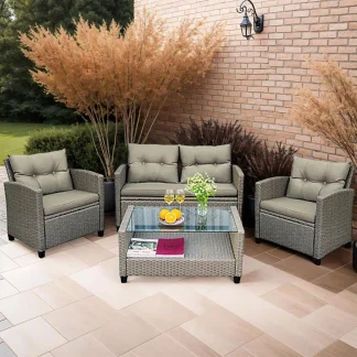 4 Piece Rattan Outdoor Furniture Set