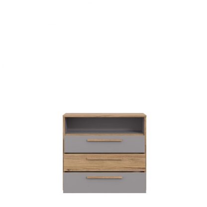 3 Drawer Matt Grey Sonoma Oak Chest Of Drawers With Open Shelf - Image 5
