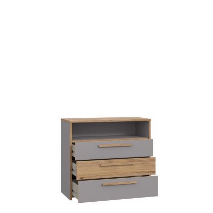 3 Drawer Matt Grey Sonoma Oak Chest Of Drawers With Open Shelf - Image 2