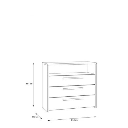 3 Drawer Matt Grey Sonoma Oak Chest Of Drawers With Open Shelf - Image 3