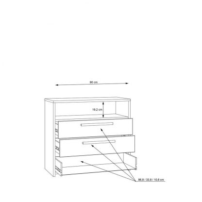 3 Drawer Matt Grey Sonoma Oak Chest Of Drawers With Open Shelf - Image 4