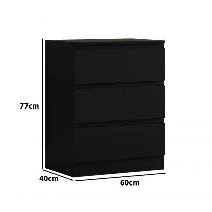 Carlton matt black 3 drawer chest dimensions