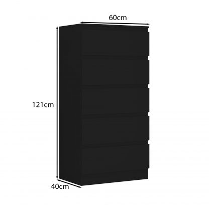 Carlton matt black 5 drawer dimensions
