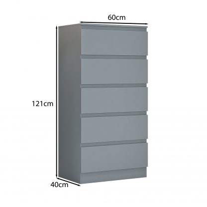 Carlton matt grey 5 drawer chest dimensions