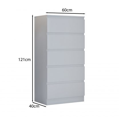 Carlton matt white 5 drawer chest dimensions