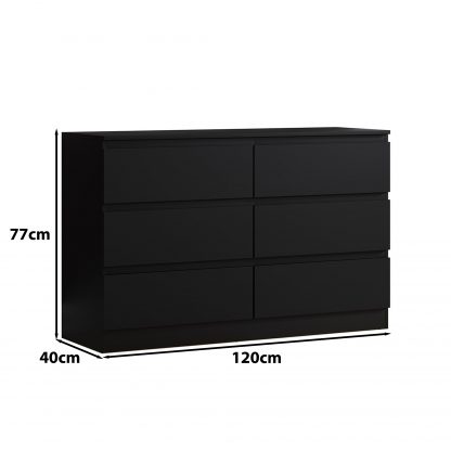 Carlton matt black 6 drawer dimensions