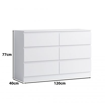 Carlton matt white 6 drawer dimensions