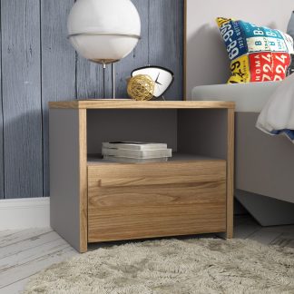 Matt Grey Oak Bedside 1 Drawer With Open Shelf