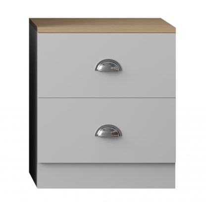 Esher 2 Drawer Bedside Table Matt White With Oak Top - Image 4