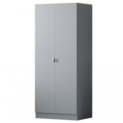 Esher 2 Door Wardrobe Matt Grey Finish With Oak Top - Image 2