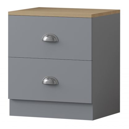 Esher 2 Drawer Bedside Table Matt Grey With Oak Top - Image 3
