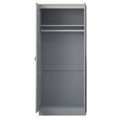 Esher 2 Door Wardrobe Matt Grey Finish With Oak Top - Image 3